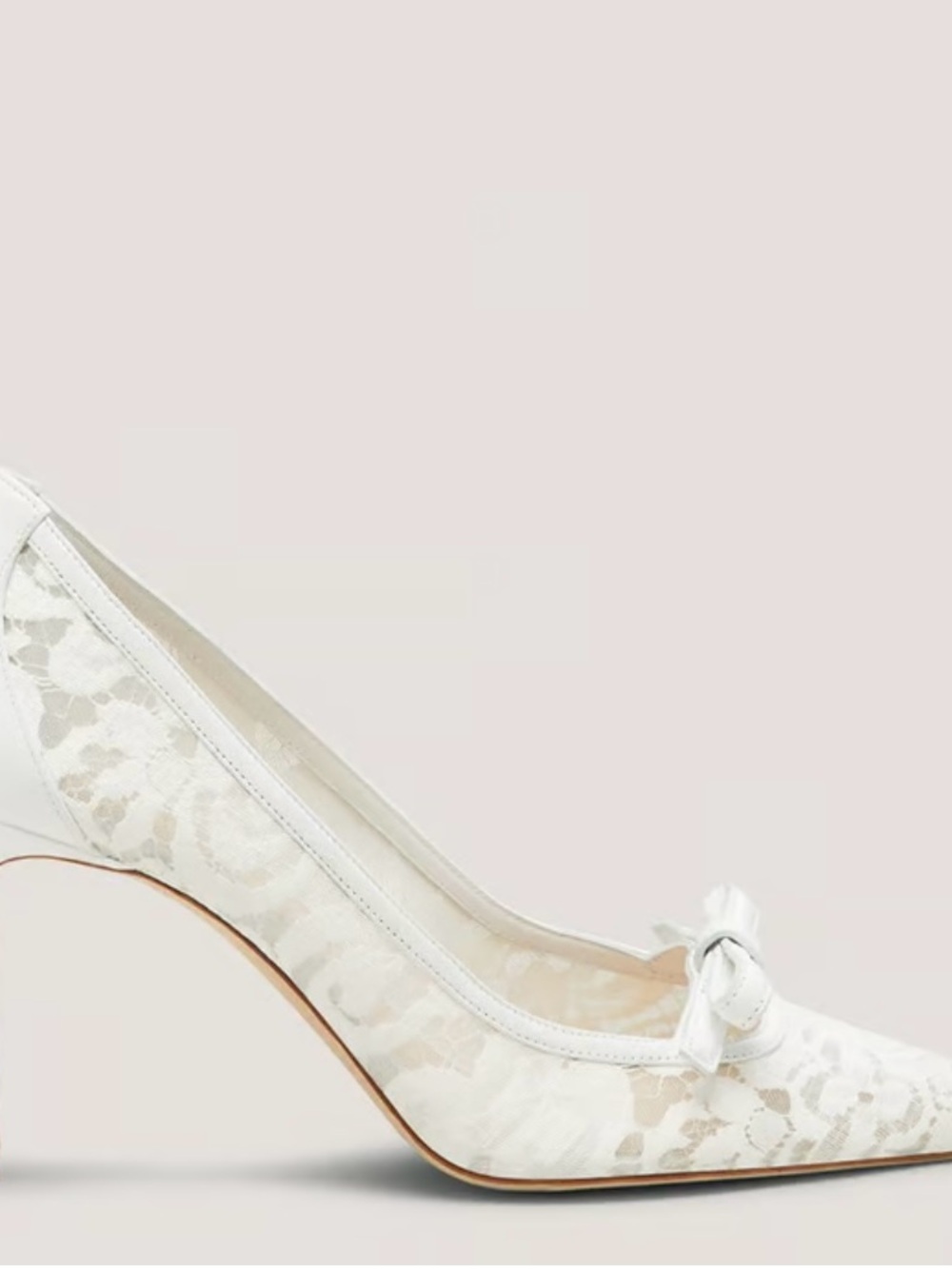 Stuart Weitzman White Lace Pointed Pump with Bow Accent